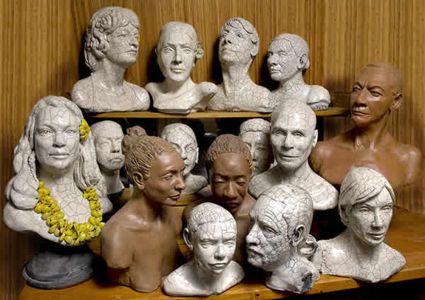 Photograph of a group of sculpture heads